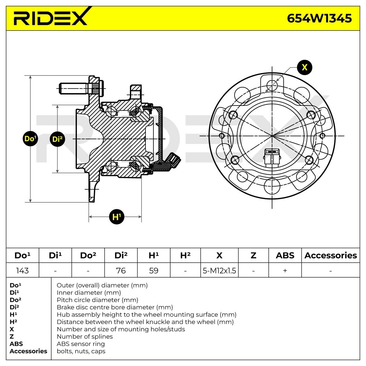 RIDEX 654W1345 Kit cuscinetto ruota Posteriore con sensore ABS integrato Compatibilità con HYUNDAI Tucson TL, TLE