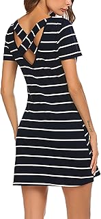 Women's Casual Striped Criss Cross Short Sleeve T Shirt Dress - Buy now