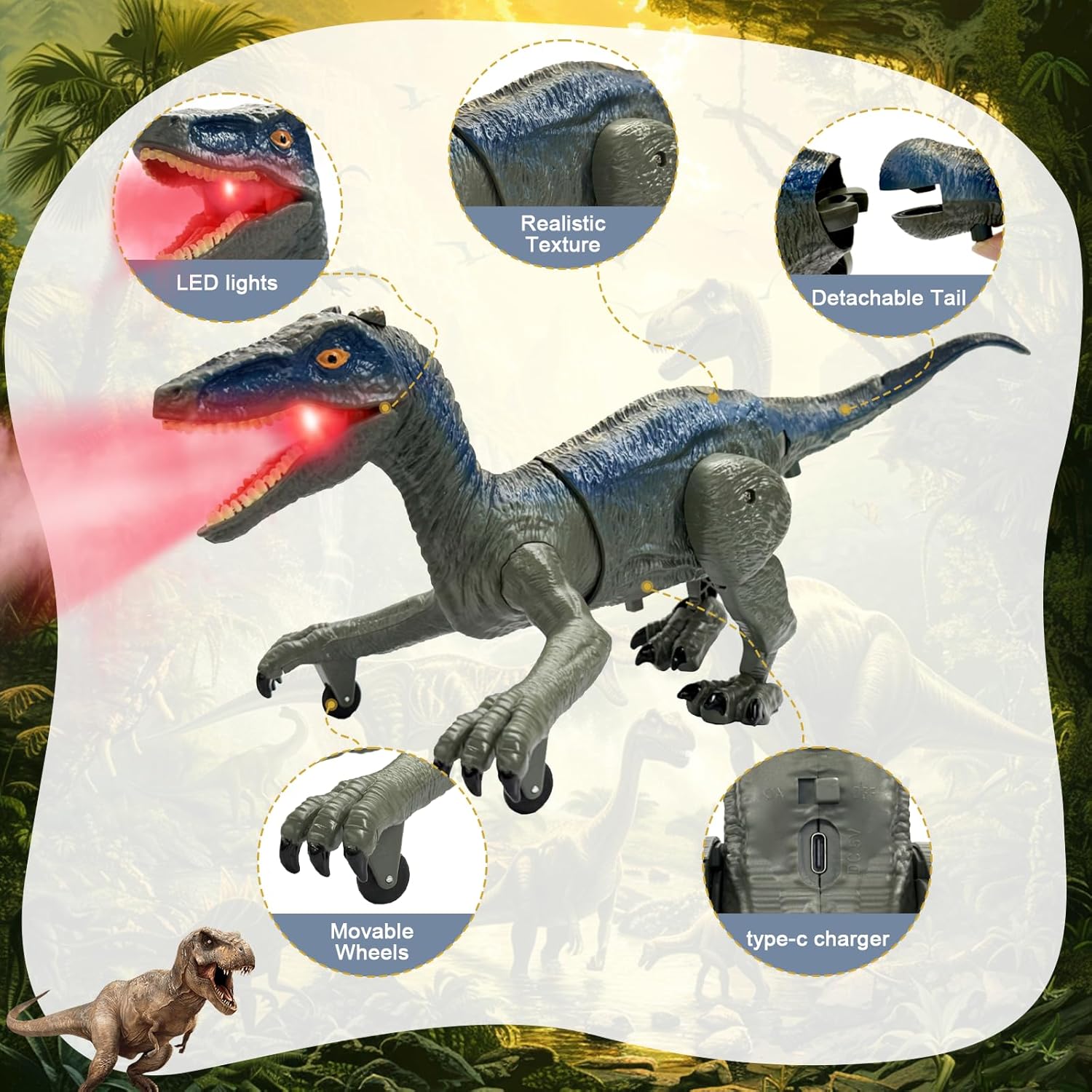 TALGIC Remote Control Velociraptor, Dinosaur Toy with Spraying, Roaring, Swaying Head, Wagging Tail, Remote Control Dinosaur, Interactive Robot Raptor Toy for Kids