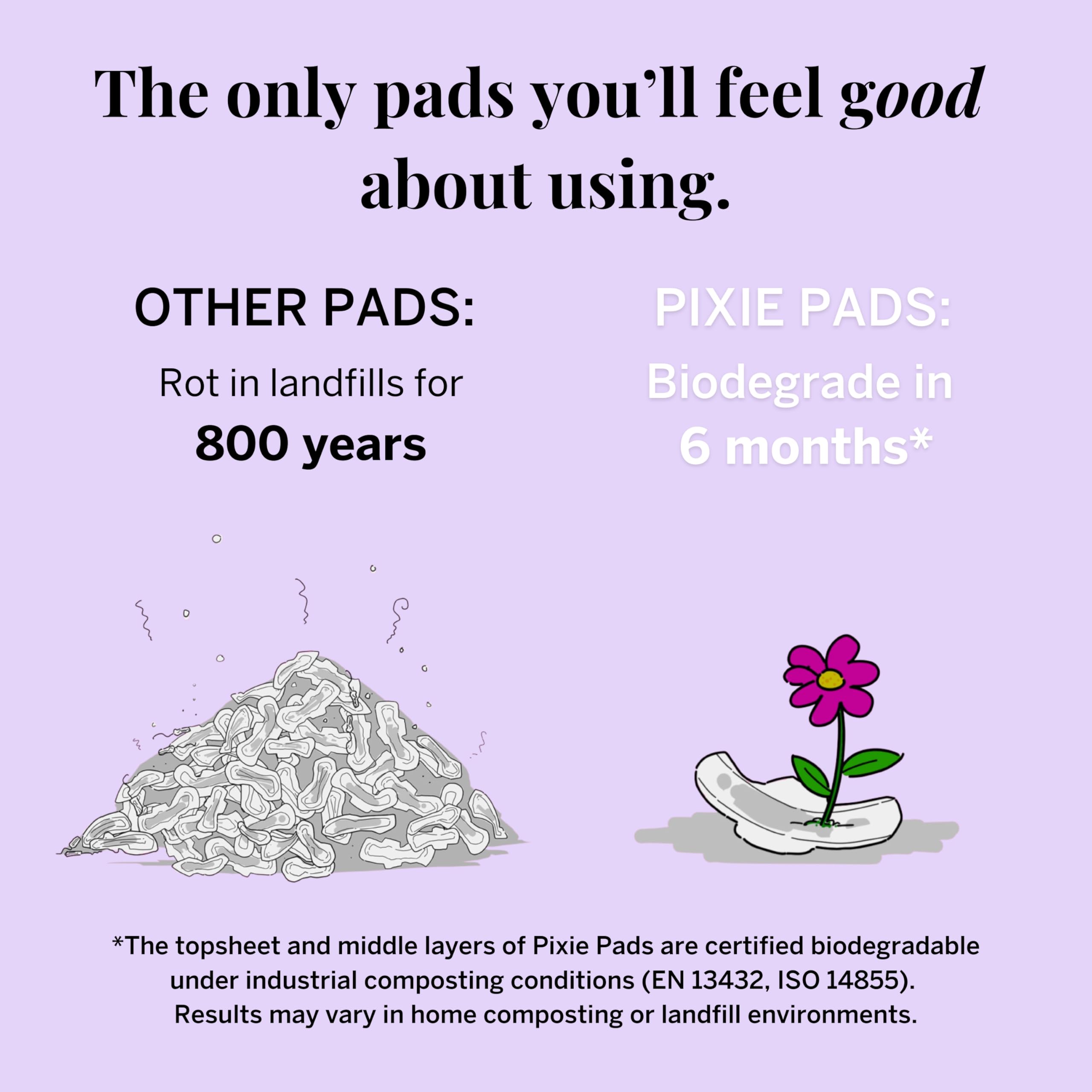 Pixie Organic Cotton Ultra Thin Pads with Wings for Women - Leak-Proof & Moisture-Wicking for Feminine Care - Compostable, Unscented Menstrual Pads - Regular Absorbency - FSA Eligible - 48 Count