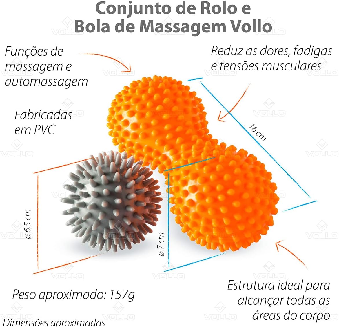 Conjunto de Rolo e Bola de Massagem Vollo Sports