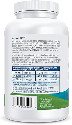 Vista 3 de Nordic Naturals Omega-3 Pet, Unflavored - 180 Soft Gels - 320 mg Omega-3 Per Soft Gel - Fish Oil for Dogs with EPA & DHA - Promotes Heart, Skin