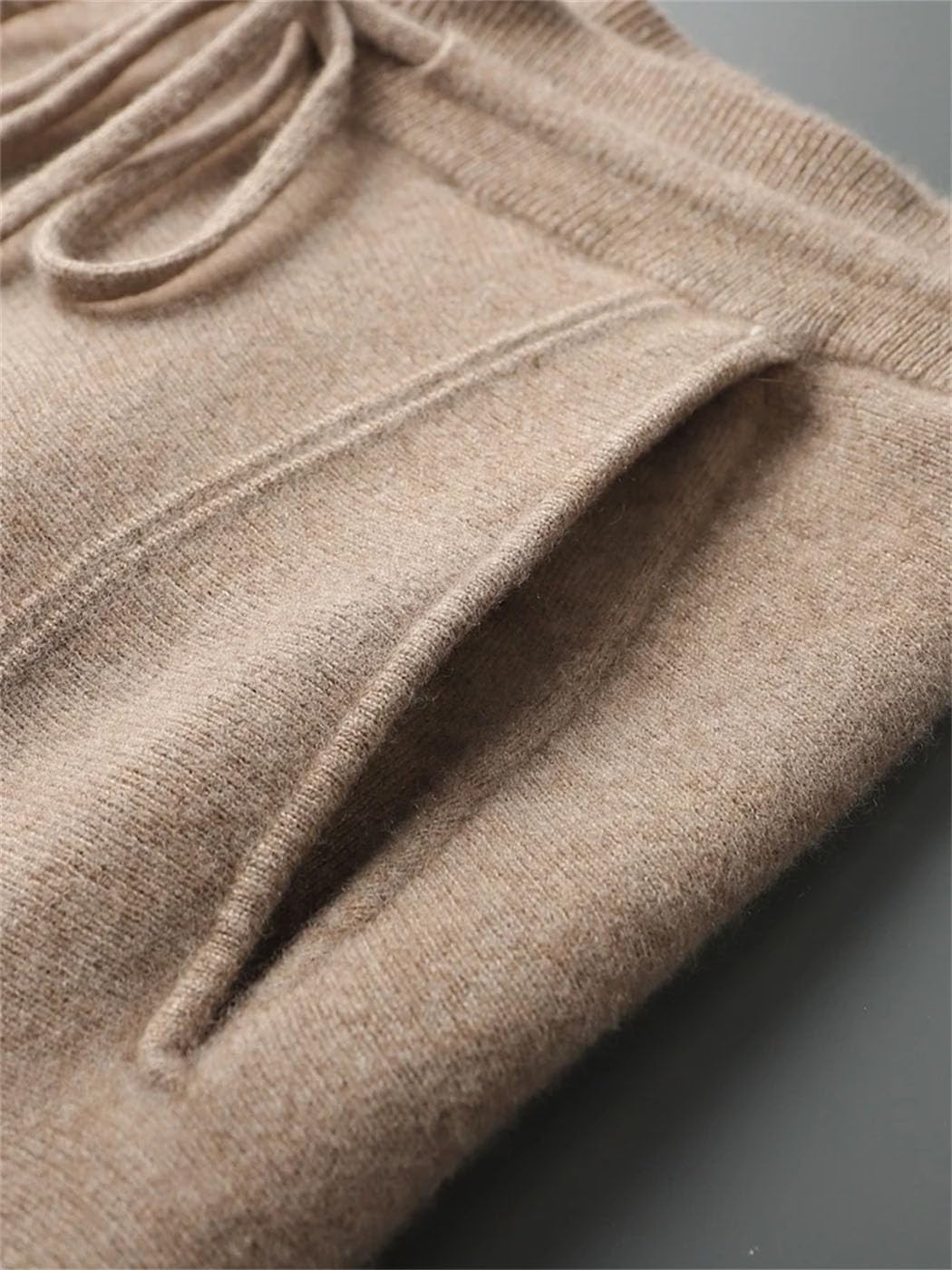 Men's 100% Cashmere Pencil Pants Elasticated Waist Pockets Knitted Trousers Winter Thick Warm Soft Sweatpants