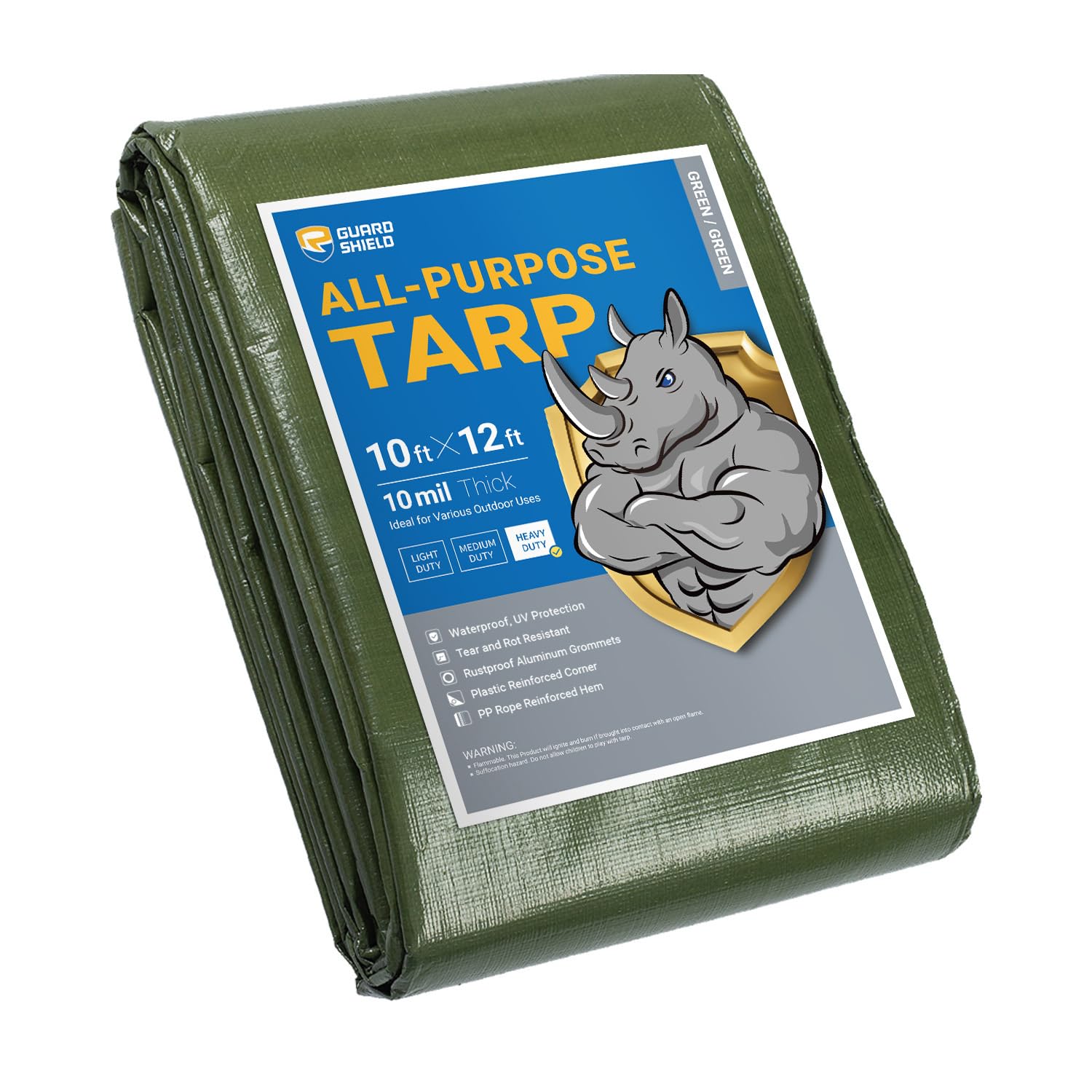 GUARD SHIELD Heavy Duty Tarp 10x12 Feet Green Multi Purpose Thick Waterproof Poly Tarp Cover 10mil