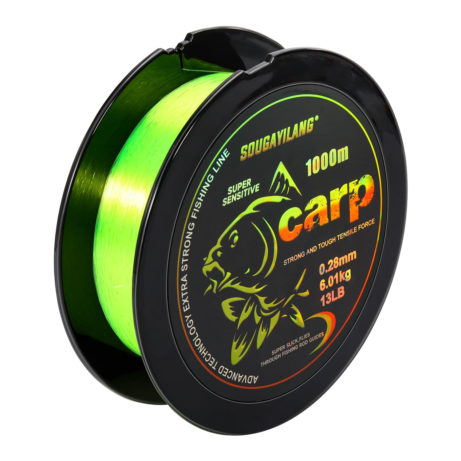 Yun Nong Fluorescent Carp Fishing Line - Fast Sinking Monofilament, 300m/1000m (0.28/0.30/0.33/0.35/0.40mm) for Low-Light Freshwater Fishing