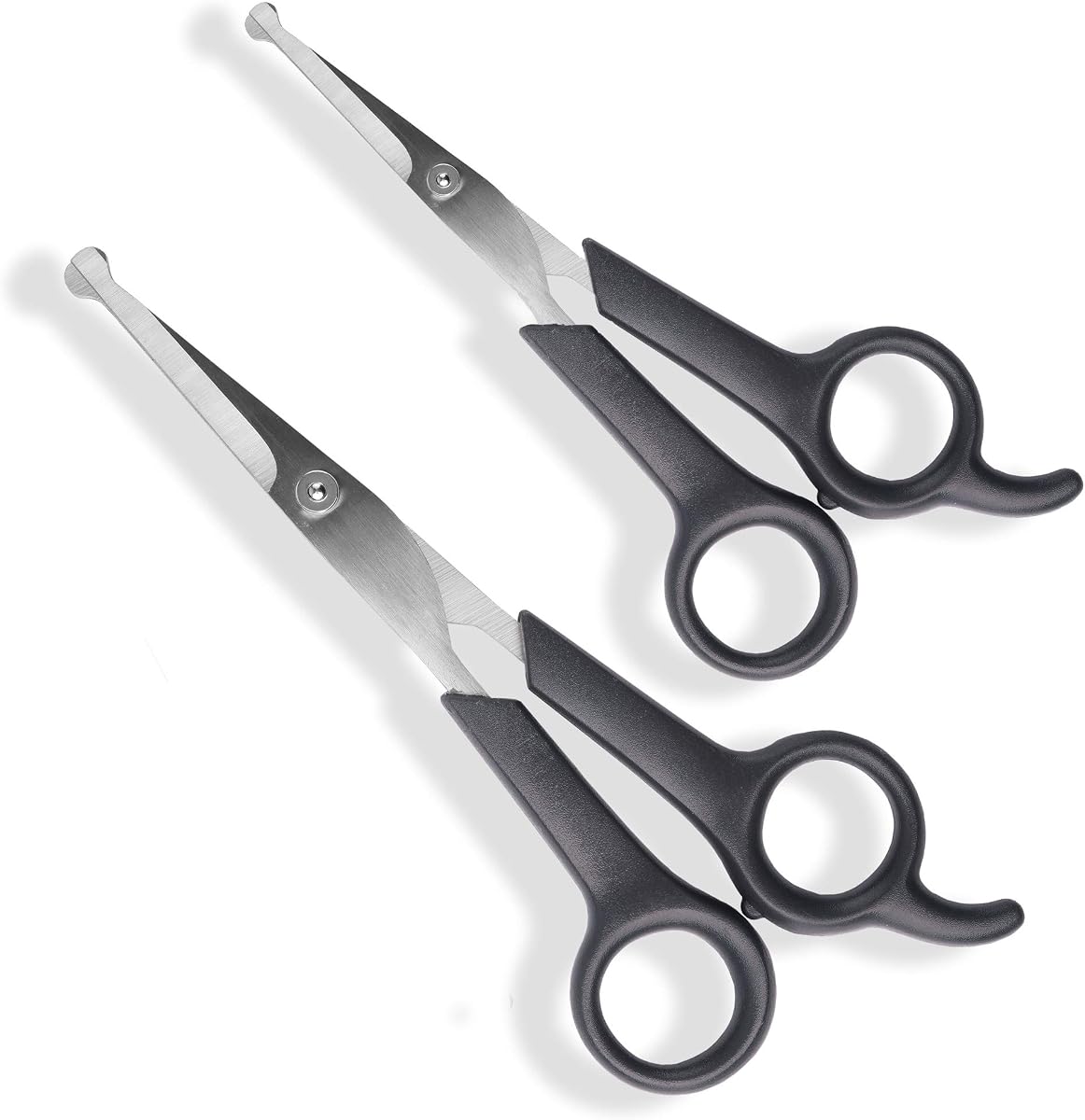 Pets First Tijeras de cuidado para mascotas n.° 1, recortadora corporal y facial, cuchillas duraderas de acero inoxidable. Tijeras de puntas redondeadas para cabello rizado, largo, medio, corto y grueso. Cortador ligero para perros y gatos. Juego de 2