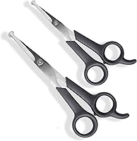 Pets First Pet Grooming Scissors Set of 2 - Safe Rounded Tip Stainless Steel Shears for Dogs Cats Face Body Trimming All Hair Types
