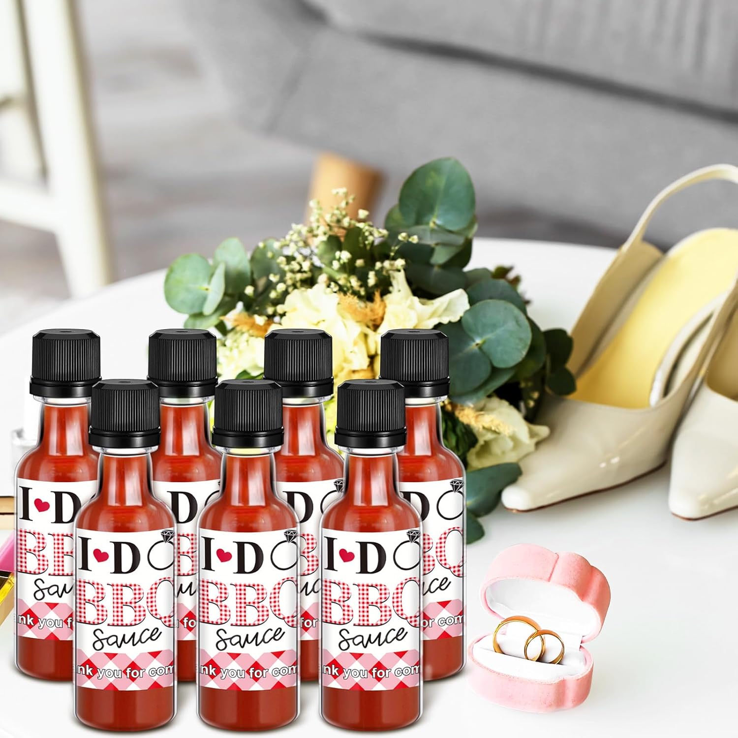 Maxdot 36 Set I Do BBQ Wedding Engagement Decorations Clear Plastic 1.7 oz Hot Sauce Bottle Empty Favor with Leak Proof Screw Cap Stainless Steel Funnel for Bachelorette Bridal Shower Party Gifts