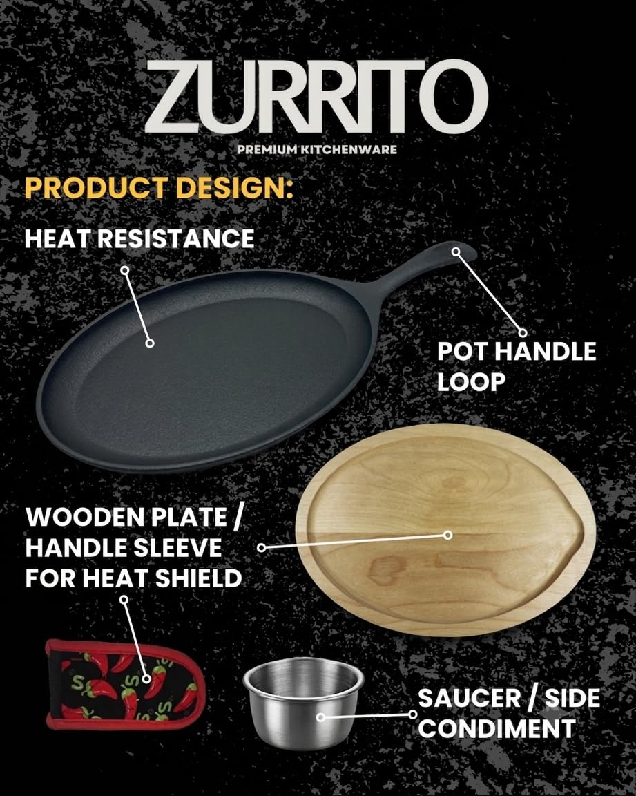 Cast Iron Fajita Skillet Set - Restaurant Quality -4