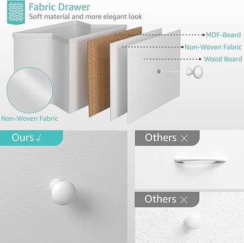 Miniatura 29 de BOLUO - Juego de 2 mesitas de noche, color blanco, juegos de mesita de noche y cómoda para dormitorio, mesa auxiliar con cajones de tela,