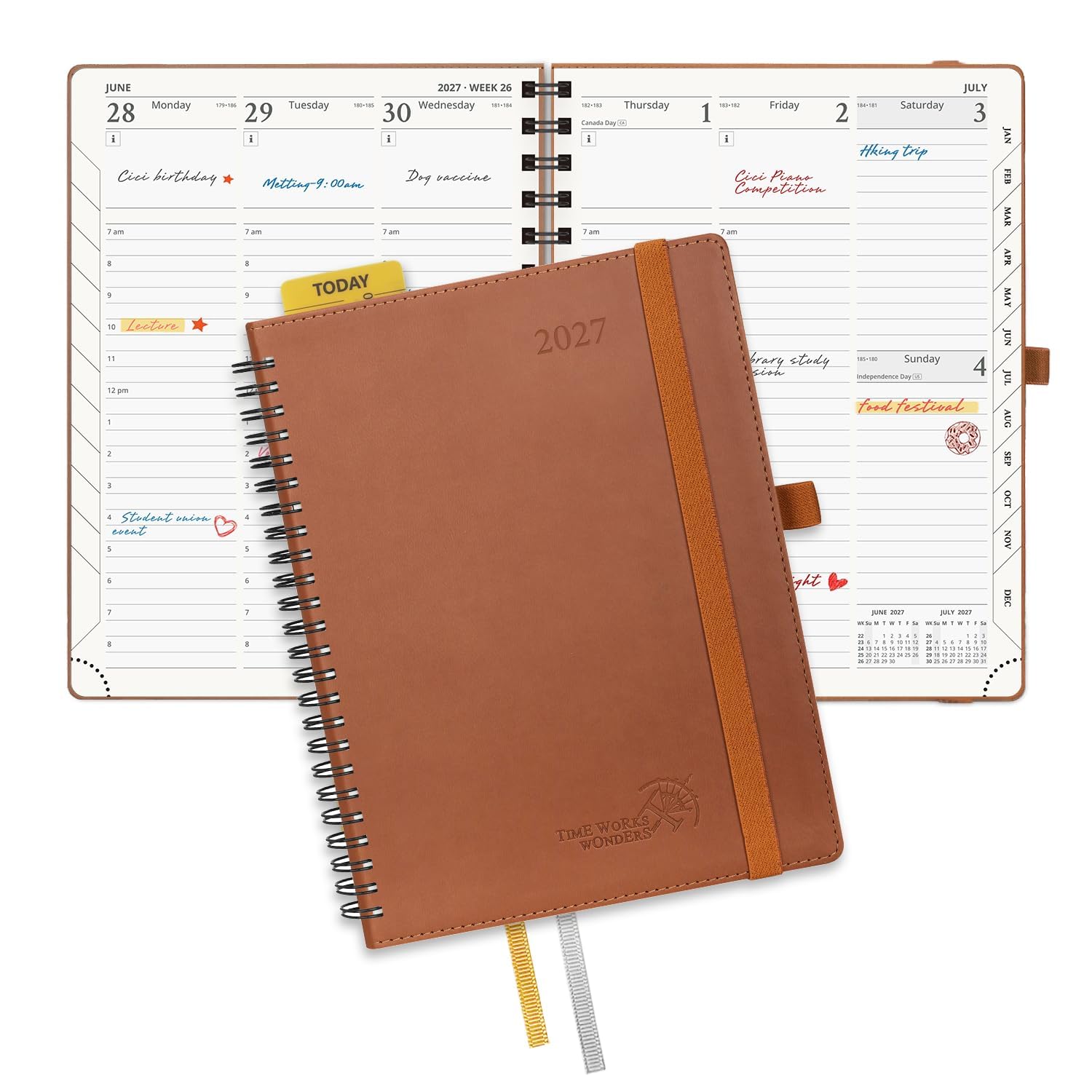 POPRUN Diary 2027 Week to View A5 Soft Cover Spiral Vertical Planner