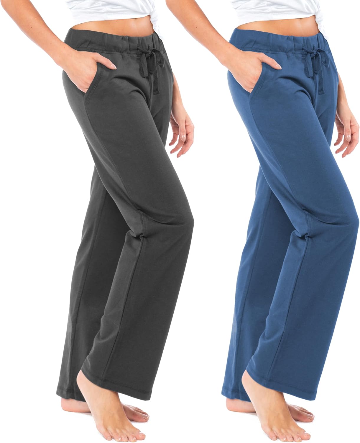 Sexy Basics Women’s 2 Pack Ultra Soft French Terry Cotton Drawstring Yoga Lounge Long Pants