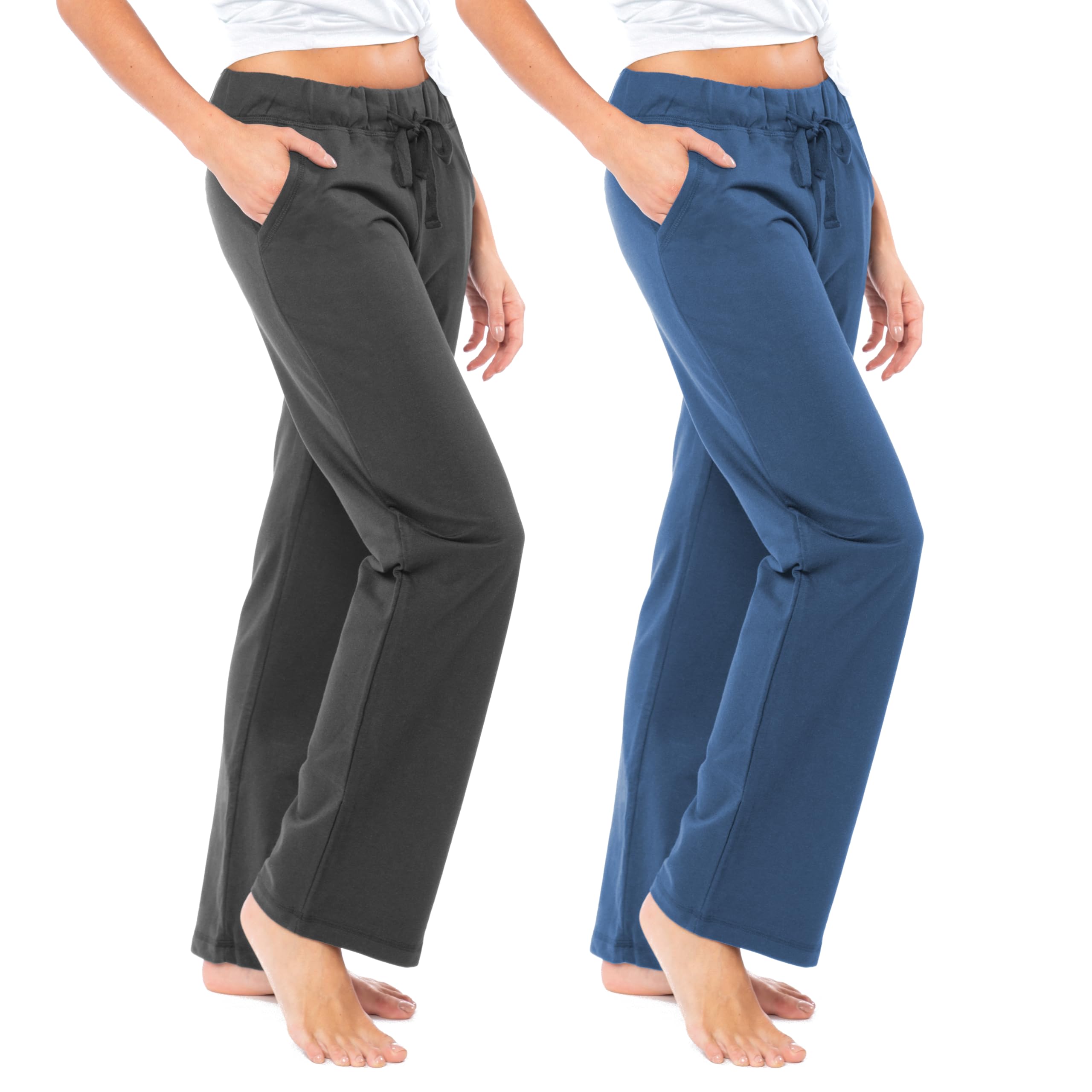 Sexy Basics Women's French Terry Cotton Drawstring Pants | All Season Mid Weight Casual & Lounge Bottoms | Multi Packs