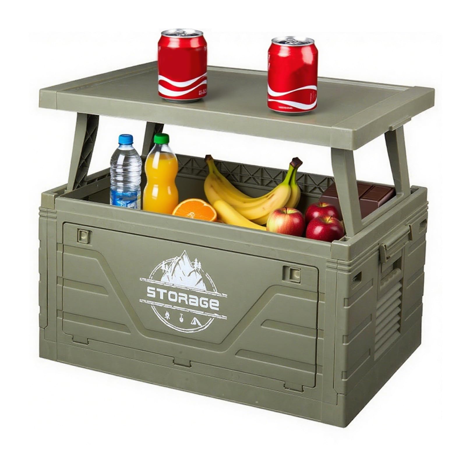 Grande boîte de rangement de camping, armoire de rangement pliable, table de rangement pliable 2 en 1, multifonctionnelle, pour fête de jardin, pique-niques, voyages en plein air, organisateur