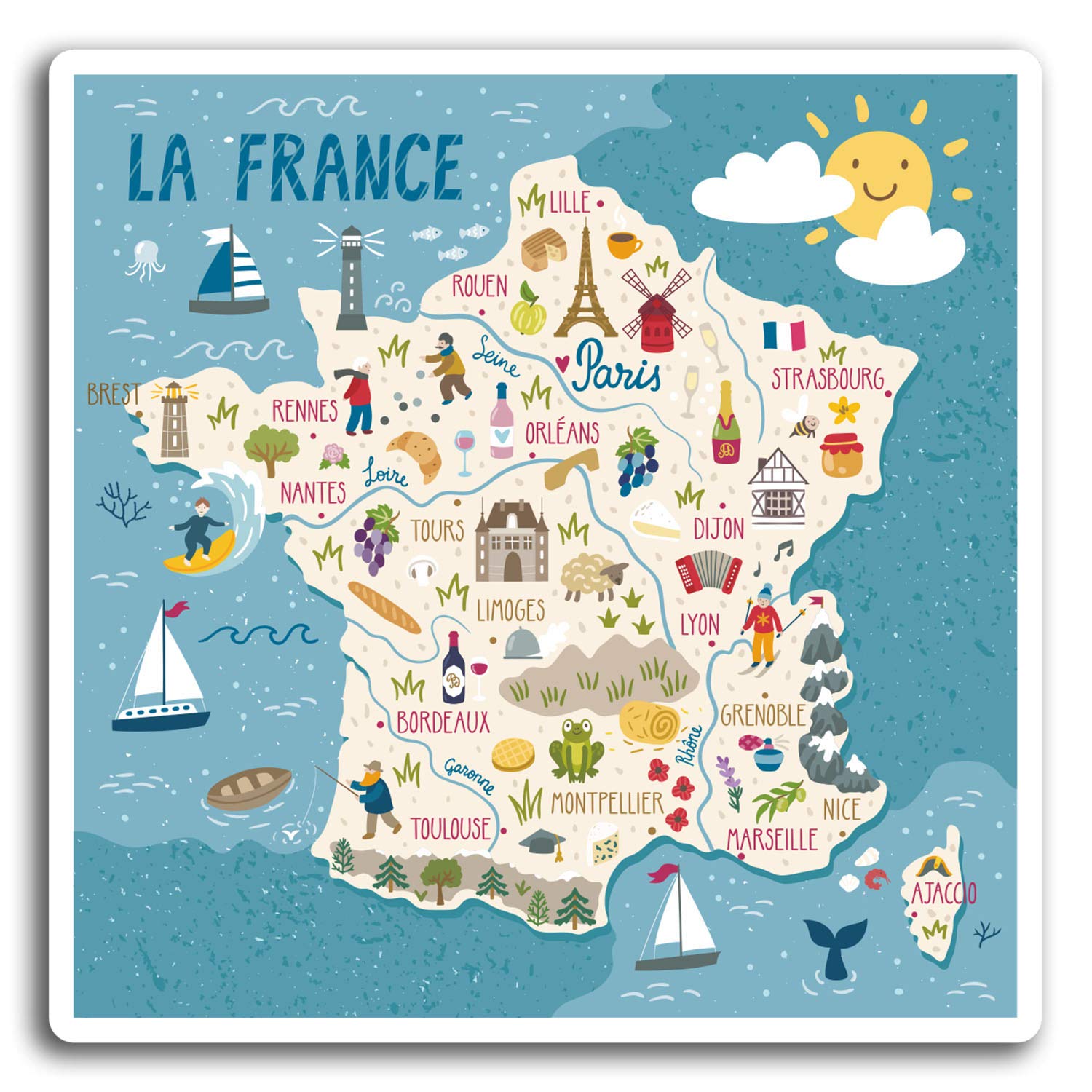 Destinationvinyl Multi 2 X 10Cm France French Map Vinyl Stickers - Sticker Laptop Luggage #19375 (10Cm Wide)