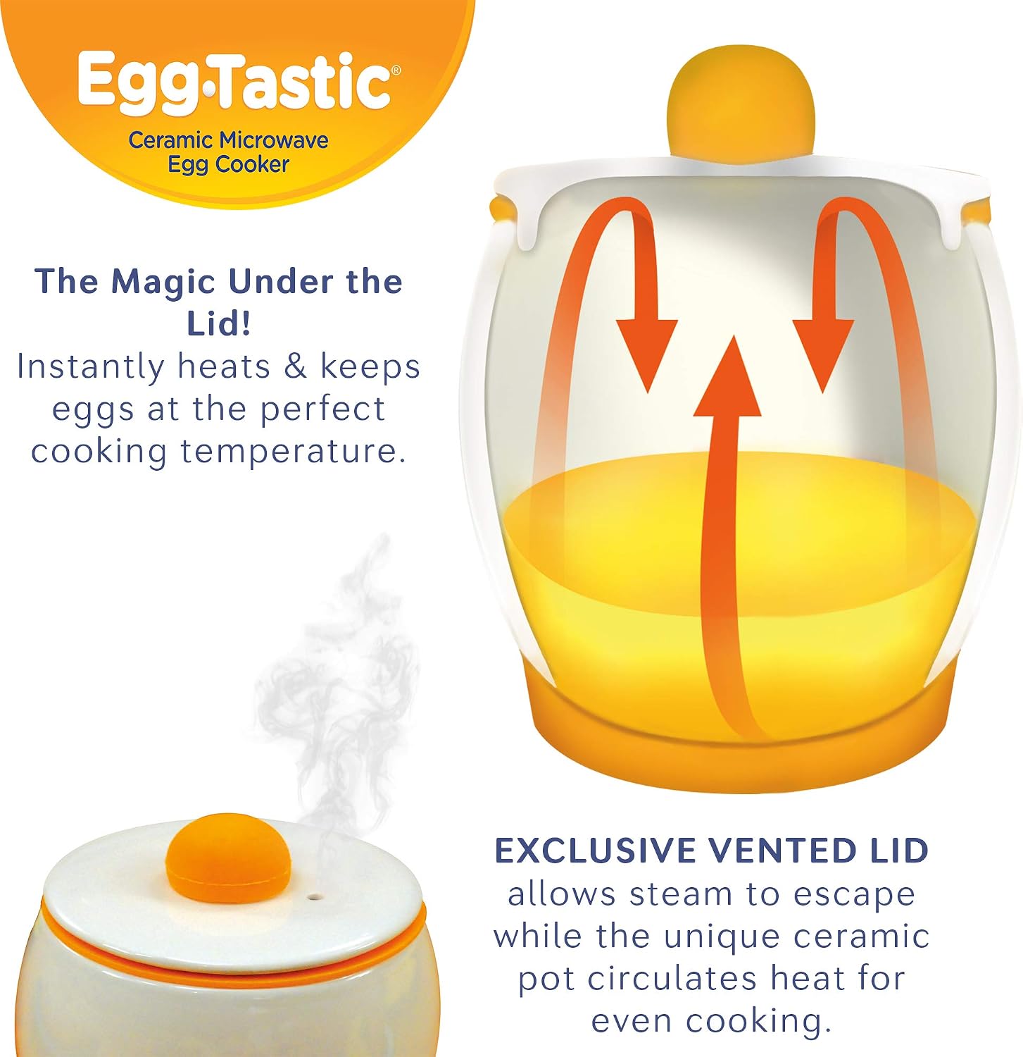 Egg-Tastic Ceramic Microwave Egg Cooker and Poacher for Fast, Fluffy, Flavorful Eggs