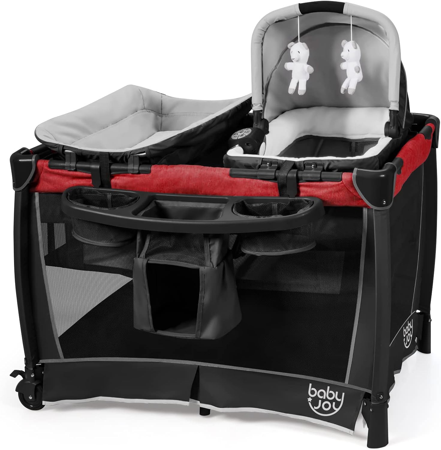 BABY JOY 4IN1 Baby Travel Cot, Foldable Baby Portacot with Carry Bag