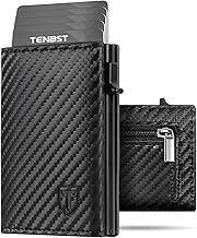 TENBST Geldbörse Herren - Kartenetui Ultra-Dünnes Portmonee Herren mit 10 Kartenfächern RFID Blockierende ID-Fenster Kartenetui Premium Carbonfaser Slim Wallet Geschenkbox (Carbon Schwarz)