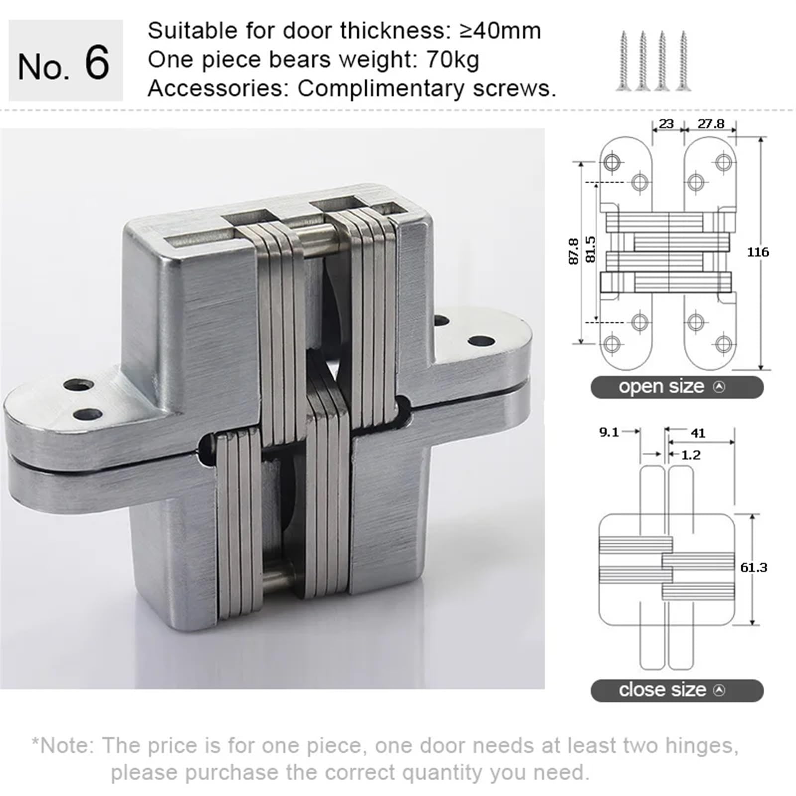 Bisagras con rodamiento de bolas, Bisagra invisible for gabinete, bisagra for hoja de gabinete, bisagra giratoria de 180 grados, caja de madera, bisagra oculta, embutida, acabado satinado con tornillo