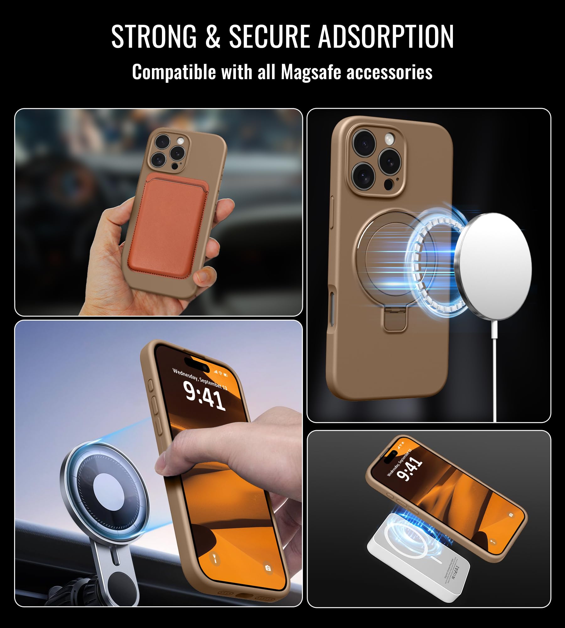 Funda Compatible con iPhone 16 Pro MAX, Fundas de Silicona líquida para iPhone 16 Pro MAX, Compatible con MagSafe, Funda de Soporte de Anillo magnético, protección Completa de la cámara,