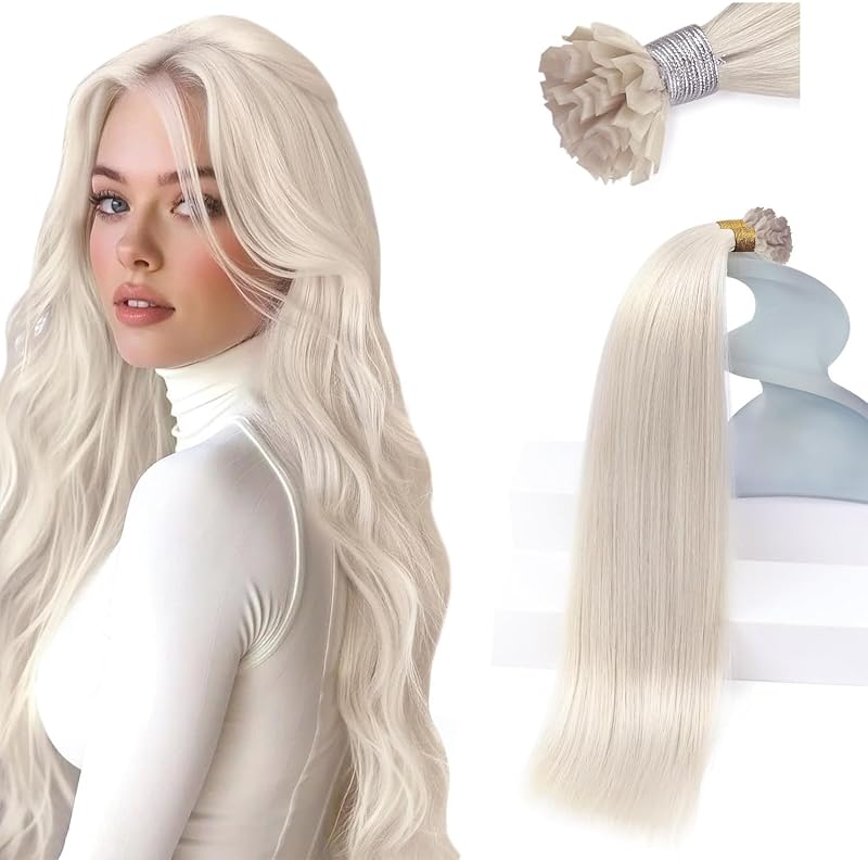 Sunny Hair Ktip Human Hair Extensions White Blonde 20 Inch | Long-Lasting, Keratin Tips, Natural Blend, for Special Occasions and Everyday Wear, 50g
