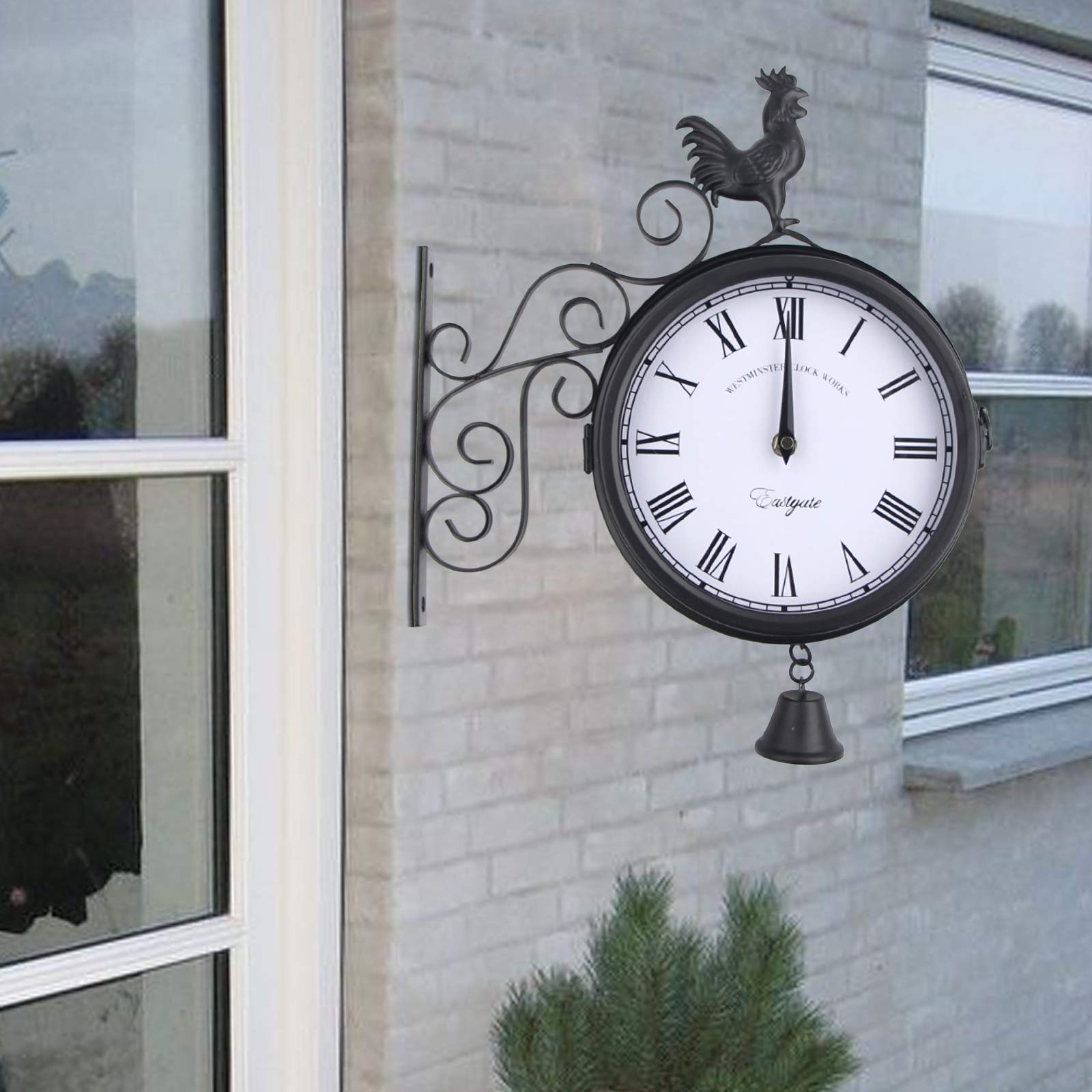 Horloge Murale Rétro Antique Double Face Noir - Jardin Extérieur, Gare de Train, Étanche, 30 x 9 x 37 cm