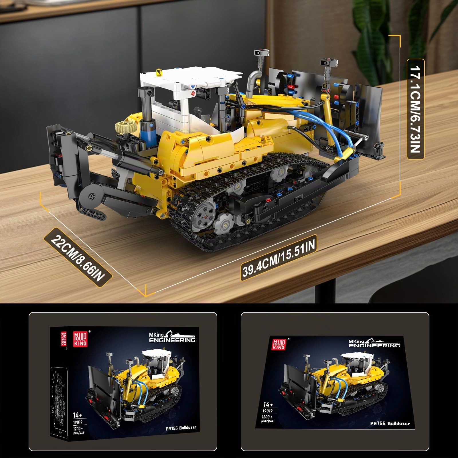 Mould King 19019 - Ensemble de construction technique Bulldozer, modèle de machine de construction à chenilles statique, jeu de construction en briques pour adultes et adolescents (1200 pièces)