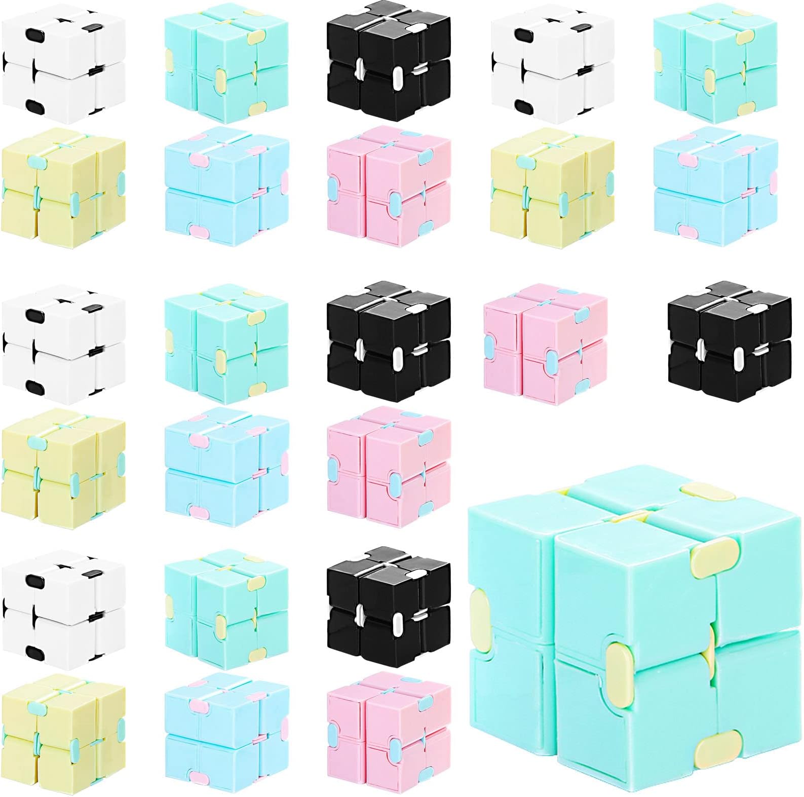 Sumind 24 Pieces Infinity Cube Fidget Toy Mini Blocks Cube Bulk Gadget Sensory Toy Hand Held Blocks Finger Gadget Gift for Adults Anxiety Stress Relief Game(Cute Style)