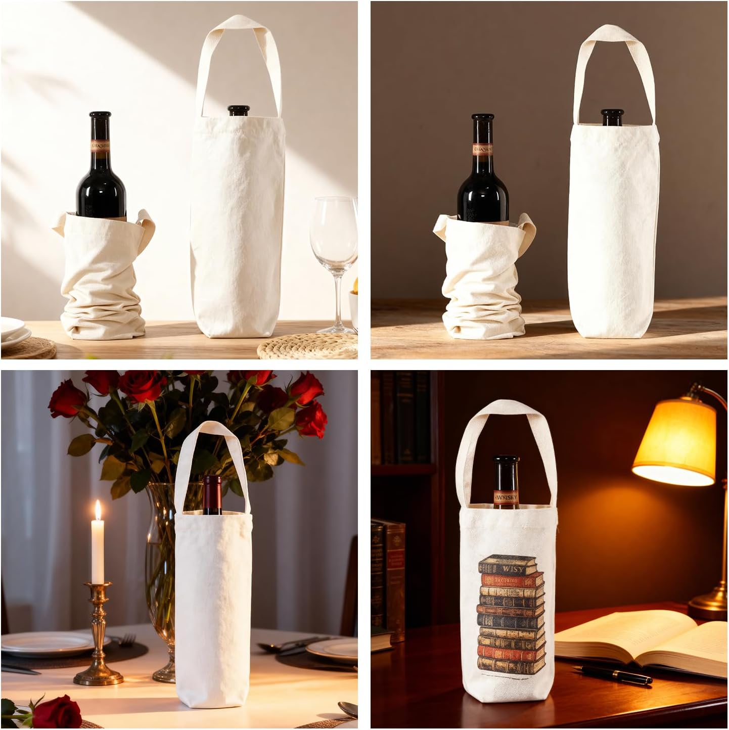 24 Pcs Canvas Wine Bag with Handle 12 x 7.5 x 5.5 Inch Reusable Wine Tote Bag without Patterns Washable Wine Carrier Tote Blank Bottle Gift Tote for Travel, Birthday, Party, Christmas - Image 7