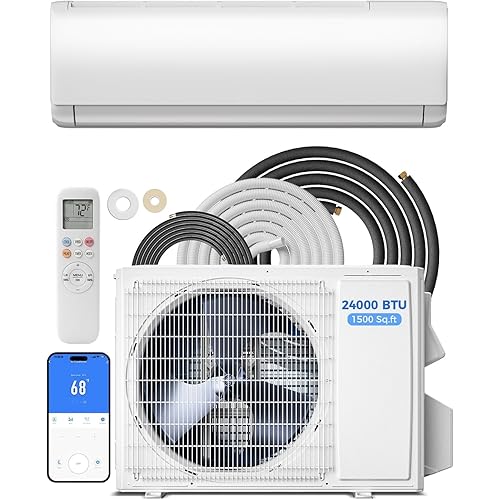 Feelfunn 24000 BTU Mini Split AC/Heating System, 19 SEER2 208-230V, Cools Rooms up to 1250 Sq.Ft, Air Conditioner with Installation Kit, Remote, Wi-Fi Control, Low Noise, Compatible with Alexa