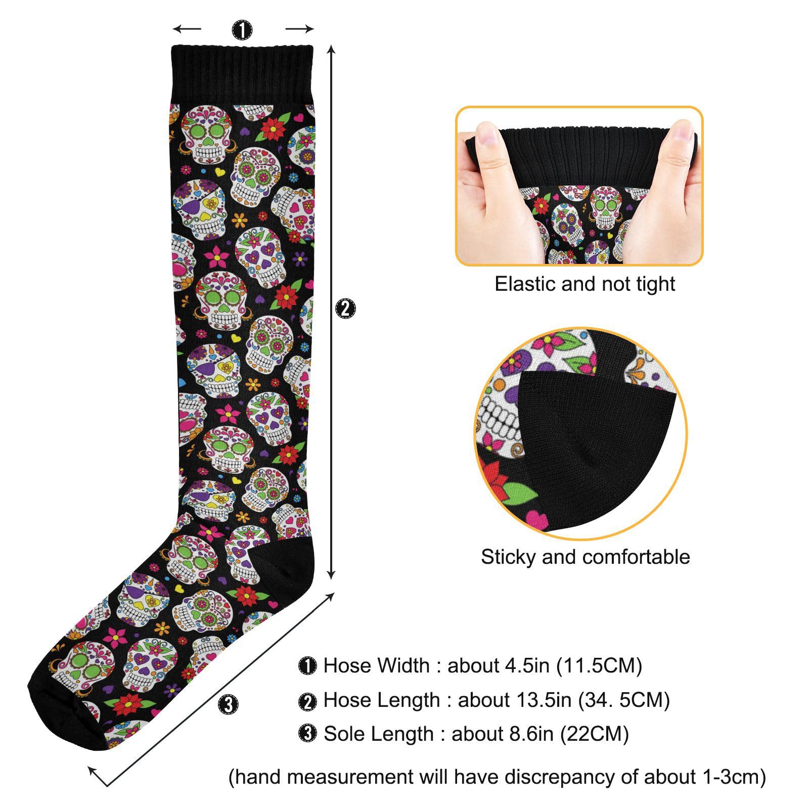 Fisyme Sugar Skull Floral Socks for Men Women, Warm Comfort Athletic Crew Running Hiking Cycling Compression Socks