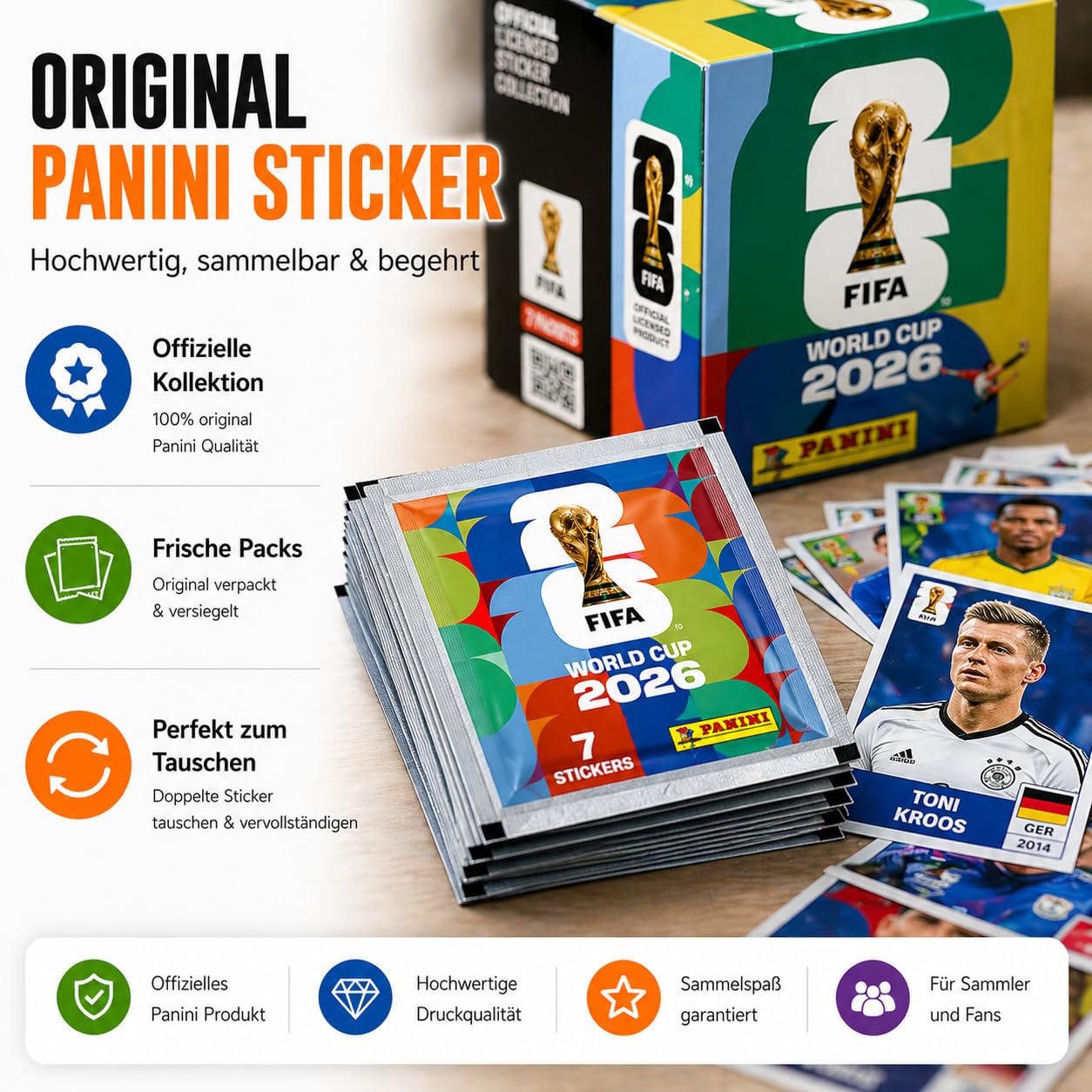 TK Gruppe Timo Klingler Panini Mistrzostwa Świata 2026 XXL Set – Album & Naklejki – Plan Meczów, Wianek Kibica, Album Kolekcjonerski do Zbierania Piłkarskich Naklejek (50 Saszetek / 350 Naklejek)