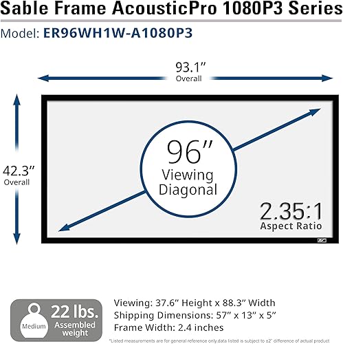 Miniatura 3 de Elite Screens Serie ezFrame, Pantalla de proyección de cine en casa de marco fijo AcousticPro1080P3