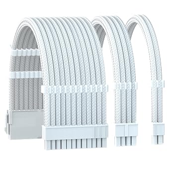 Formulamod Power Supply PC Extension Cables,18AWG 1x24Pin ATX/1x84+4 Pin EPS/1x4Pin CPU PSU Extension Cable Kit,11.8inch with Cable CombsWhite