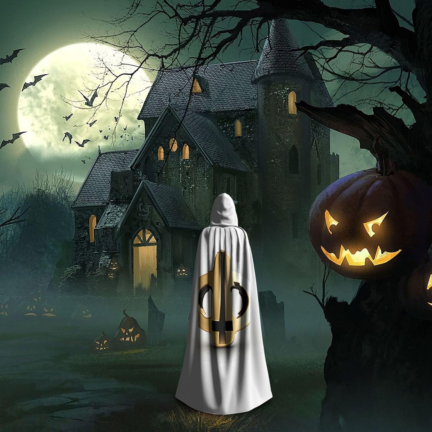 Golden Pattern Halloween Adult Hooded Cape, Hooded Robe Cape, Women's Men's Halloween Dress Up Party Cosplay Costumes.