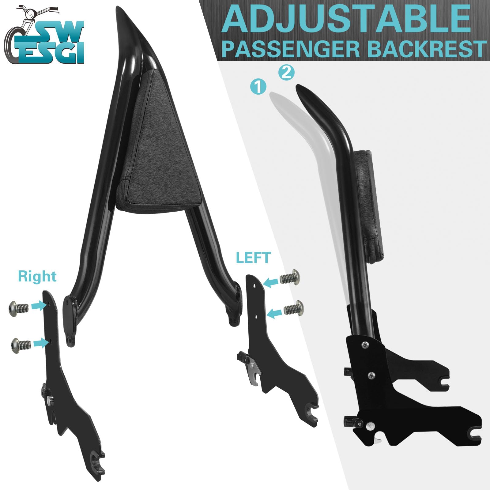 Detachable Passenger Backrest Pad Docking Sissy Bar For Harley Davidson Softail Models 2018-2023 For Harley Lowrider S ST FXLR FXRST FXLRS FXLRST Sport Glide FLSB Dyna Black - View #7
