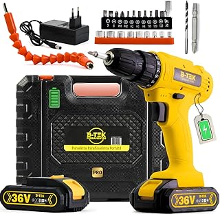 Furadeira e Parafusadeira Portátil Sem Fio a Bateria 36V + Kit Maleta com acessórios 24 peças - 110/220V - Produto 7 mais recomendado com 5 estrelas