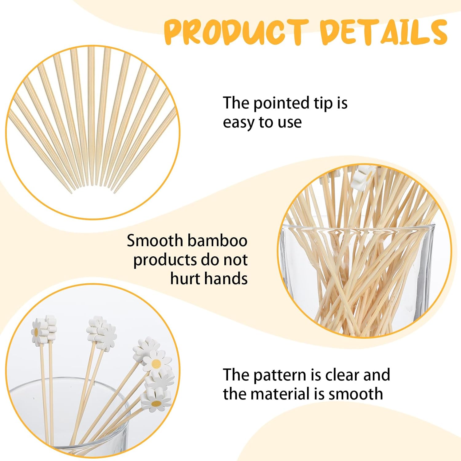 Daisy Cocktail Picks, 100 PCS Food Sandwich Toothpicks Decorative Flower Toothpicks 4.7 Inch Long Bamboo Appetizer Charcuterie Fruit Sticks Skewers for Birthday Wedding Spring Boho Party Decorations