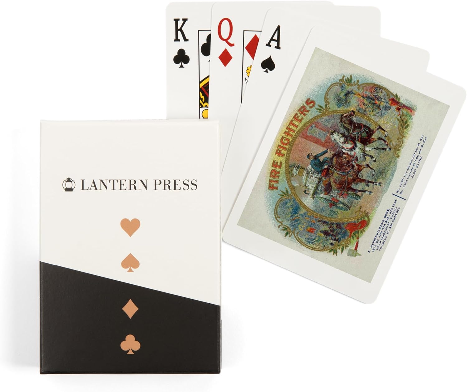 Lantern Press Firefighters Brand, Fireman with Horse-Drawn Engine Cigar, Vintage Label, 52 Playing Cards for Adults, Poker Size Card Deck