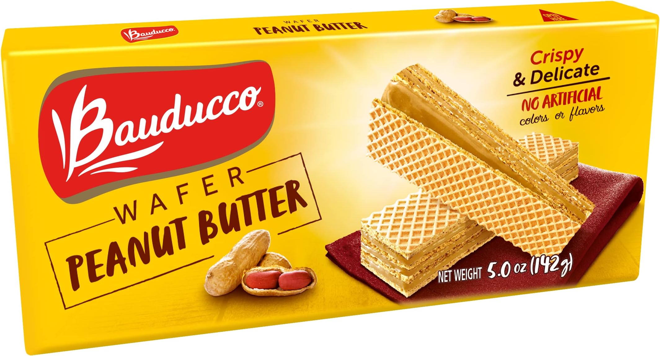 Bauducco Peanut Butter Wafers - Crispy Wafer Cookies With 3 Delicious, Indulgent Decadent Layers of Peanut Butter Flavored Cream - Delicious Sweet Snack or Desert - 5.0 oz (Pack of 1)