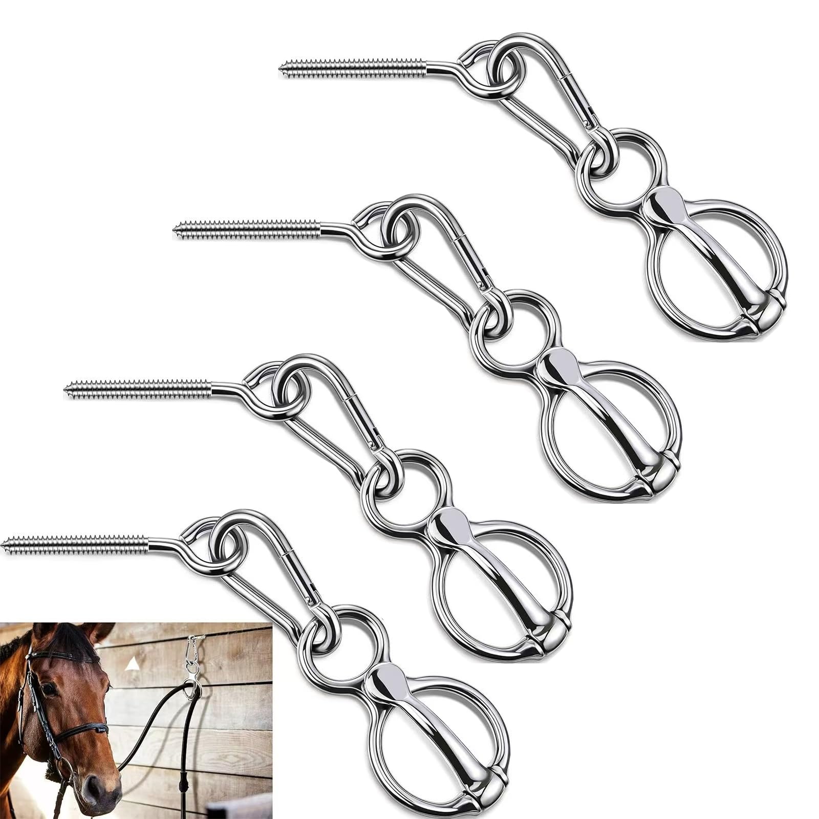 Lot de 4 Anneau d'attache pour Cheval, Anneau de Cravate pour Chevaux en Acier Inoxydable Accessoires d'attache de Sécurité, Anneaux Magnétique pour Attacher et Rétracter Rapide