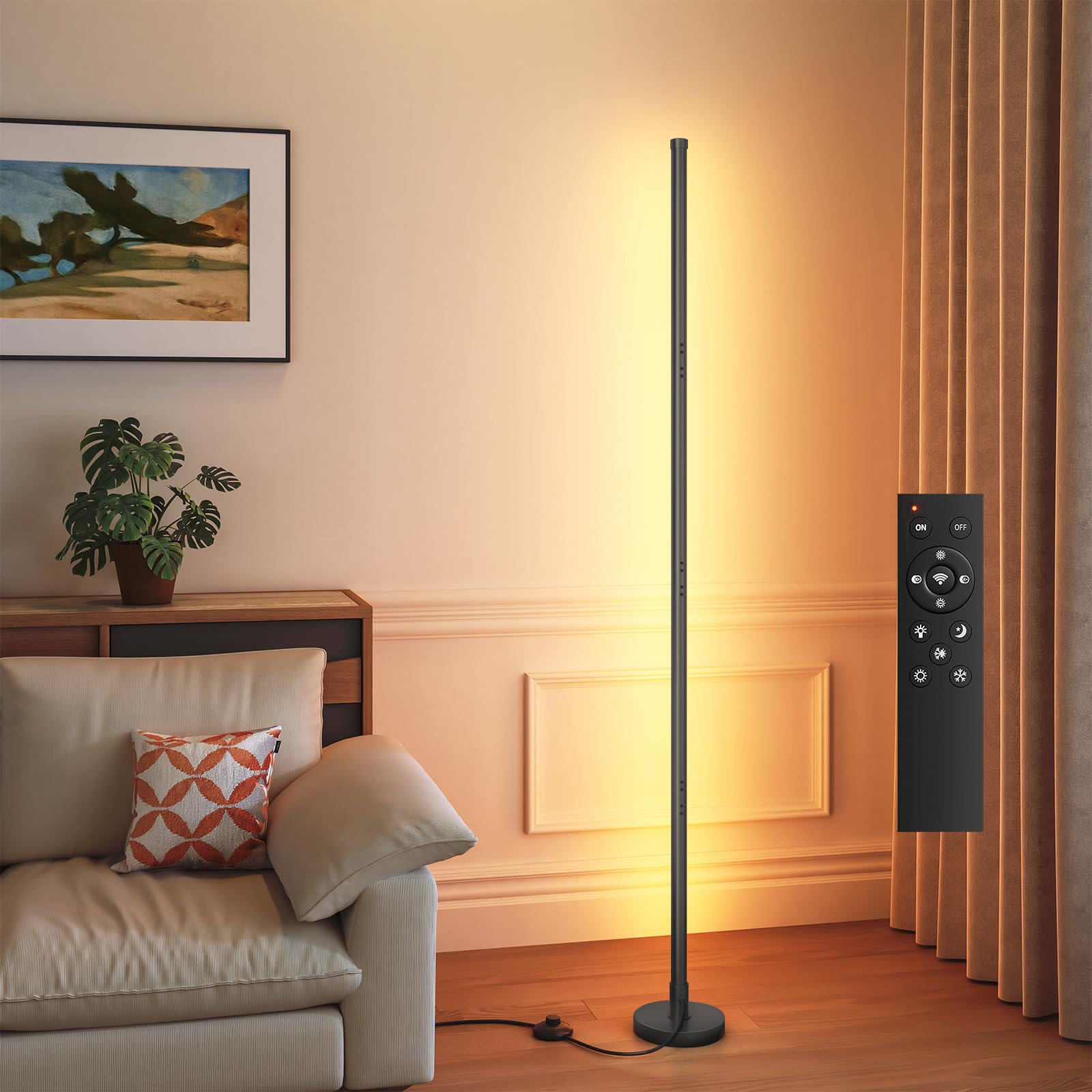 pekipe LED Floor Lamps with Remote,Corner Floor Lamps for Living Room Bedroom,Stepless Dimming and Color Temperature,Minimalist Led Standing Lamp,Tall Corner Lamp with Foot Switch (Black)