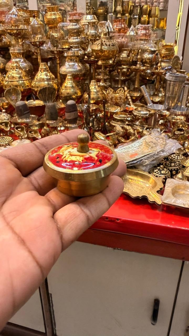 Traditional Brass Spinning Top with Red Design, Decorative Handcrafted Metal Toy