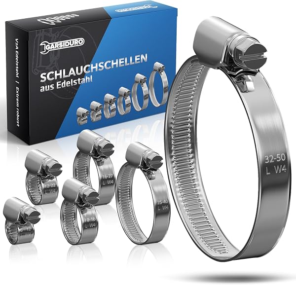 10 x 8-16 mm Metal Hose Clamps Stainless Steel V2A Professional Hose Clamps for Garden Hose Car Motorcycle 8-16 mm - 5