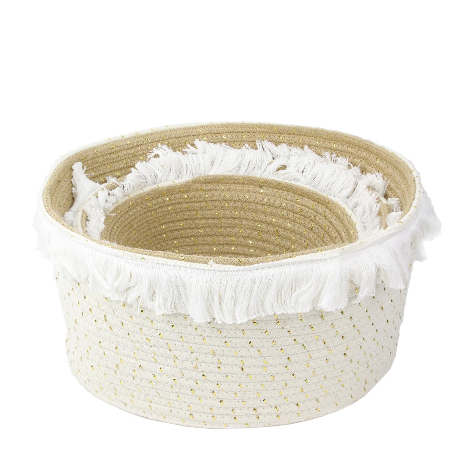 Totally Addict rg6123 cestas Almacenamiento a Flequillo, Textil, algodón, Blanco, Dorado, S, M, L, White, Gold - Image 2
