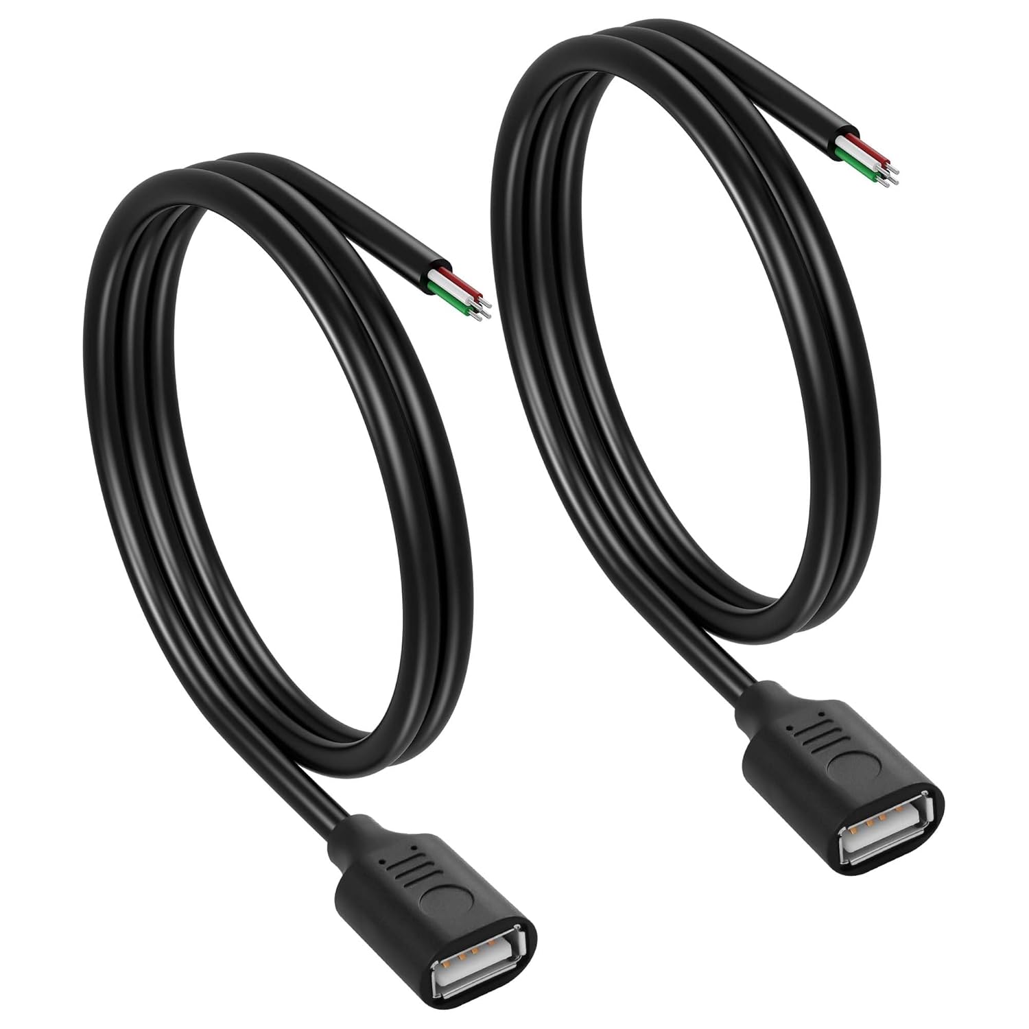 CERRXIAN 2PCS Short USB A Female 4 Pin Bare Wire,24AWG USB 2.0 Female Plug to Bare Wire Open End Power and Data Replacement Repair Extension Cable-0.5M/1.6FT