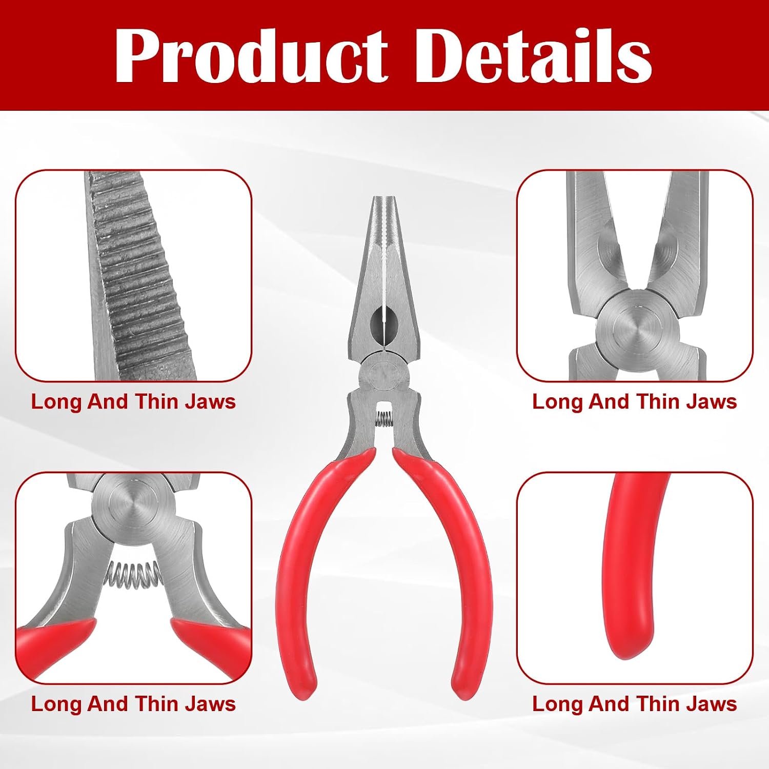 10 Pcs Mini Needle Nose Pliers, 4.7" Spring Loaded Thin Needle Nose Plier Small Plier with Wire Cutters for DIY Crafts Jewelry Making Tiny Project (Red)