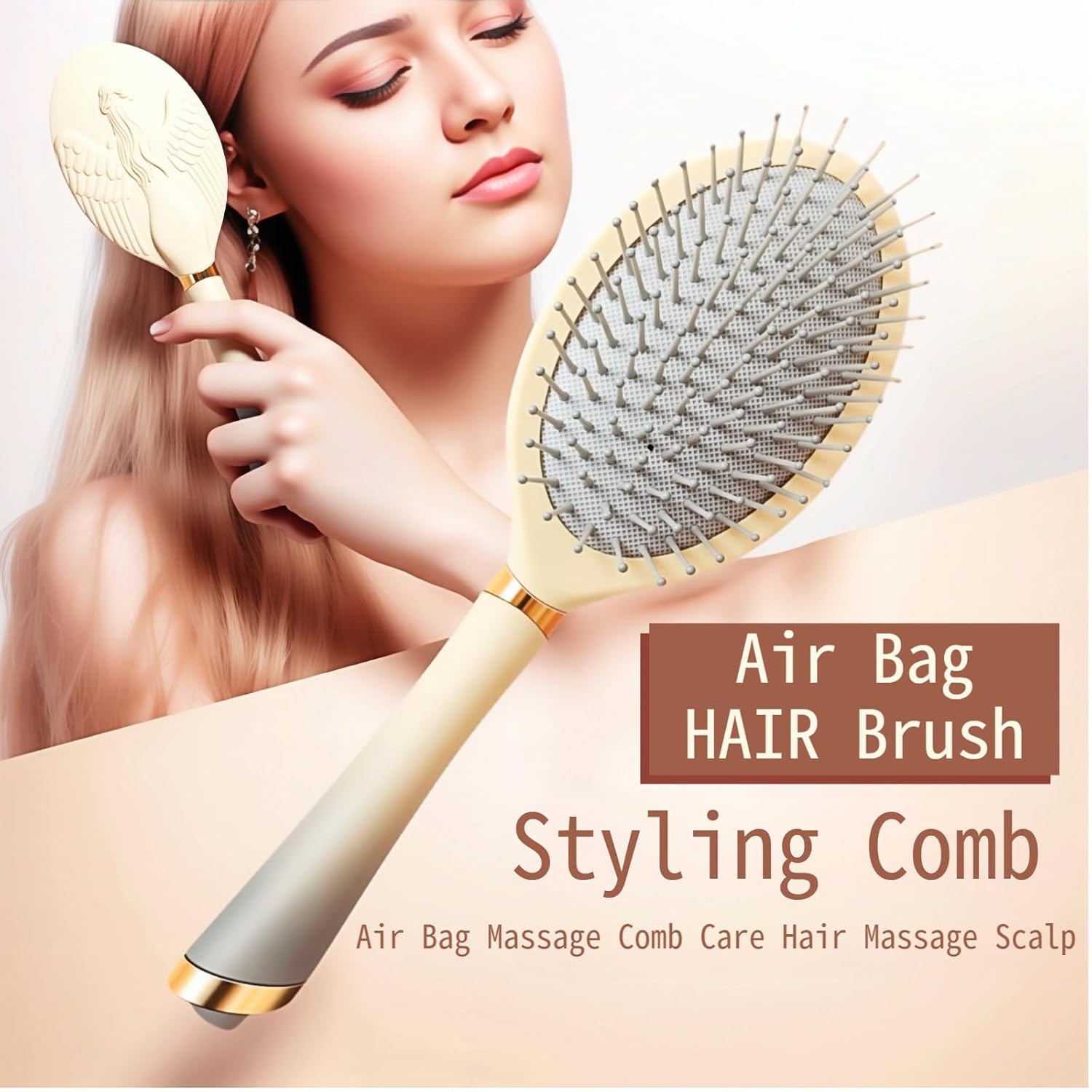 Detangling Hair Brush – Anti-Static, Gentle on Scalp, Styling Tool for All Hair Types – Shine-Enhancing, Travel-Friendly Hair Care Essential Set (Beige) image 5