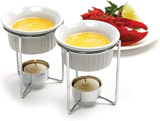 Norpro Ceramic Butter Warmers Set of 2 with Tea Lights - 3oz for Lobster Crab Seafood Dinners