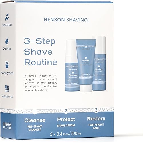 Henson Shaving Skin Care Combo – 3-Step Shaving Kit for Men with Cleanser, Shaving Cream & Post-Shave Balm – Gentle Grooming Kit for Smooth, Irritation-Free Shaves – 3.4 oz Each